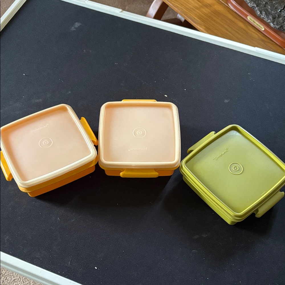 Tupperware Peach & Olive Square Stackable Food Containers, Set of 3